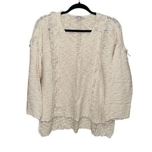 Lucky Brand Cream Fringe Open Knit Boho Wester Sweater